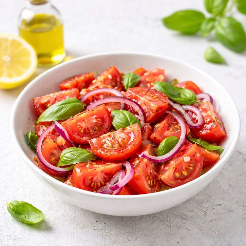 Sałatka z pomidorów, cebuli i oliwy z oliwek