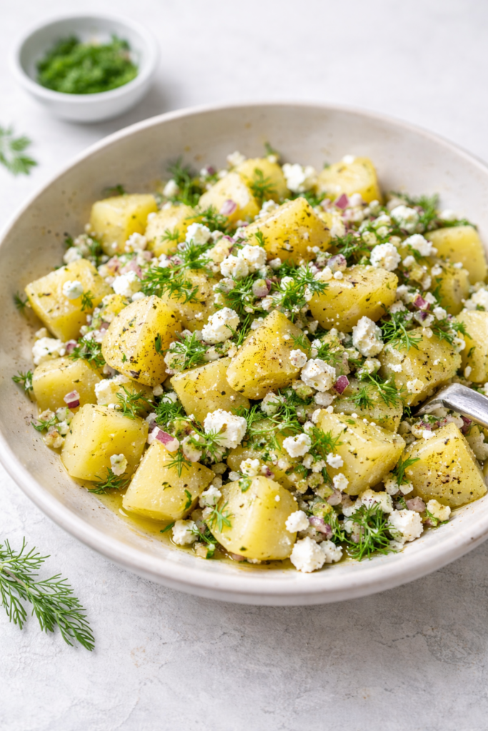 Ziemniaki z koperkiem, fetą i oliwą z oliwek