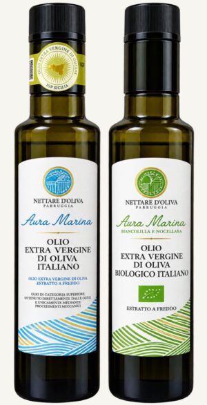 Zestaw dwóch oliw z Sycylii 250 ml – Aura Marina i Aura Marina BIO