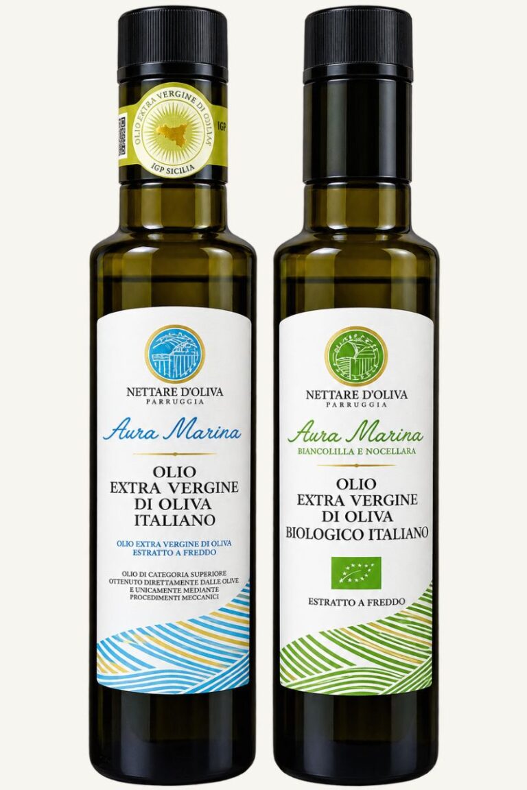 Zestaw dwóch oliw z Sycylii 250 ml – Aura Marina i Aura Marina BIO